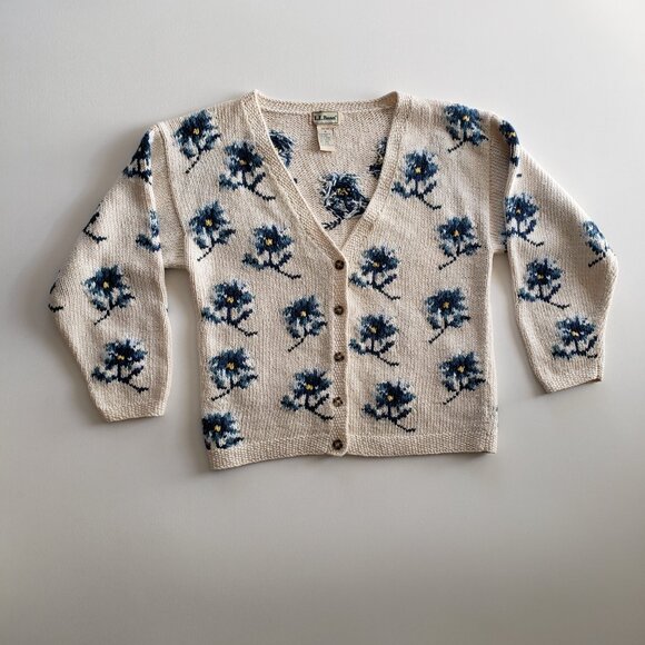 Vintage L. L. Bean Floral Button Down Knit Cardigan Sweater Size M - Picture 9 of 16